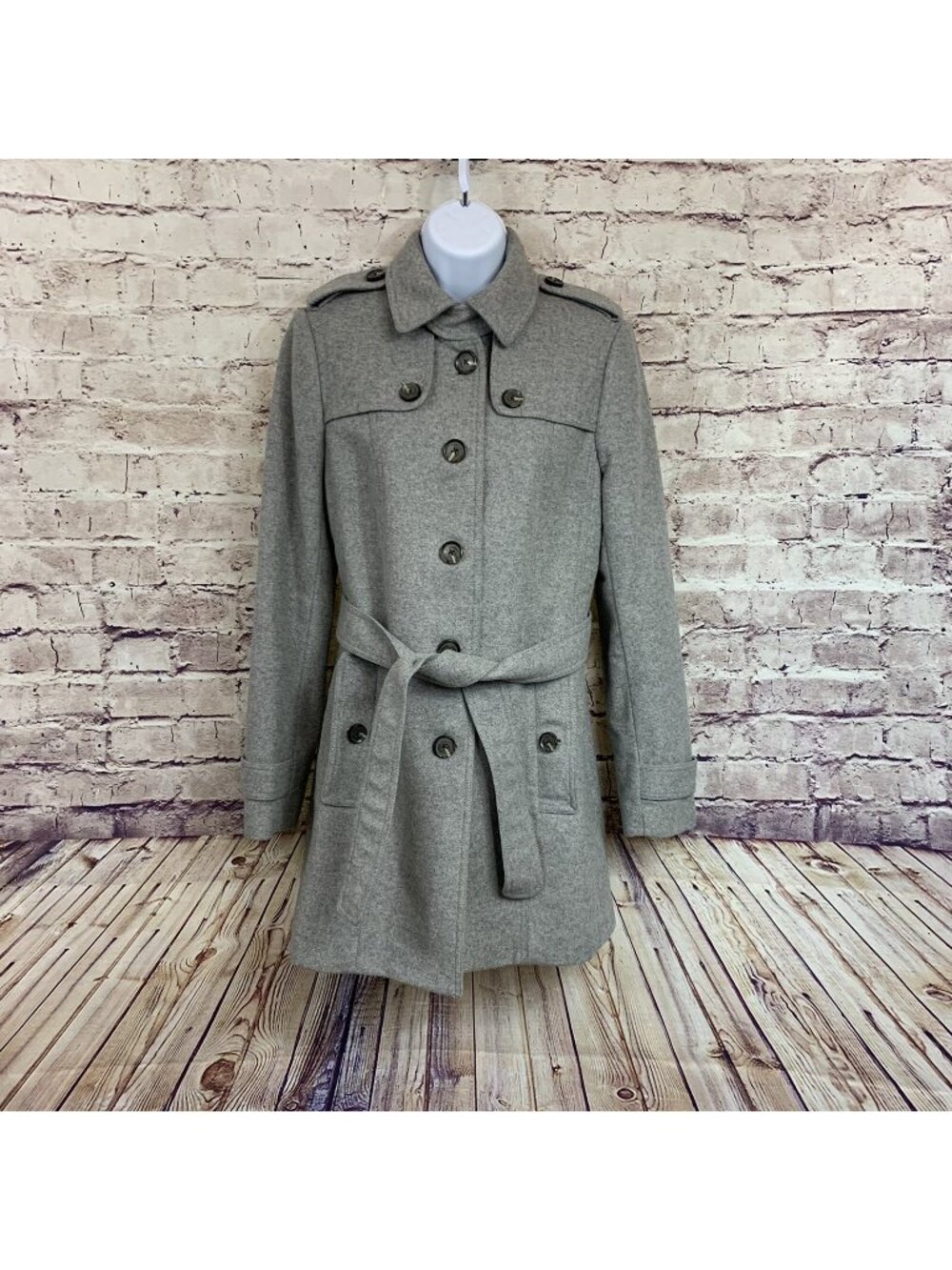 Banana Republic Gray Wool Blend Button Front Belt Lined Coat